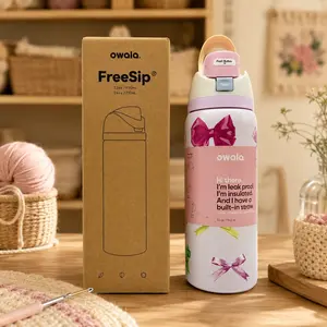 Owala Bowala Bows 32oz FreeSip Bottle, Girlhood Pink Ribbon Water Tumbler, Insulated Stainless Steel Travel Cup