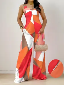 Women's Geometric Print Tank Jumpsuit, Casual Sleeveless Jumpsuit for Summer, Women's Jumpsuit for Beach Holiday, Elegant Party Jumpsuit