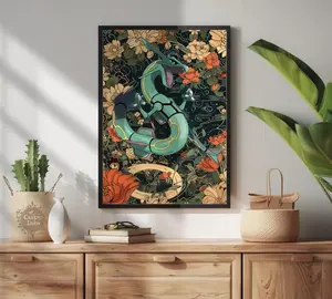 Rayquaza Poster Japanese Style Pokemon Inspired Anime Artwork - Printable Wall Art for Bedroom Decor, Pokemon Rayquaza (Frame Not Included)