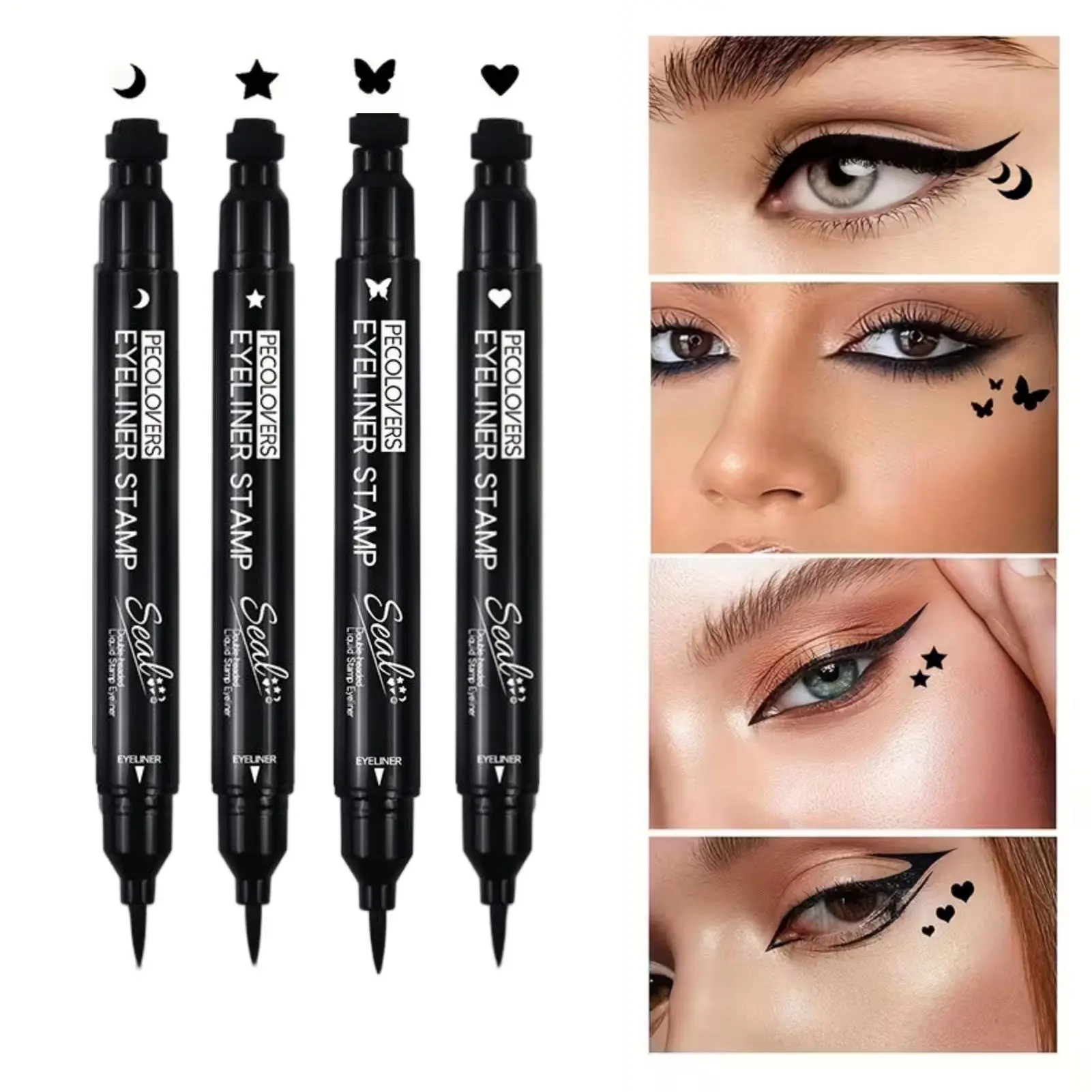 1PC Liquid Eyeliner Pen with Stamp - Waterproof, Long Lasting, and Durable - Includes Heart, Moon, Butterfly, and Star Shape Stamps,Valentine’s Day Date Makeup & Christmas Party Makeup