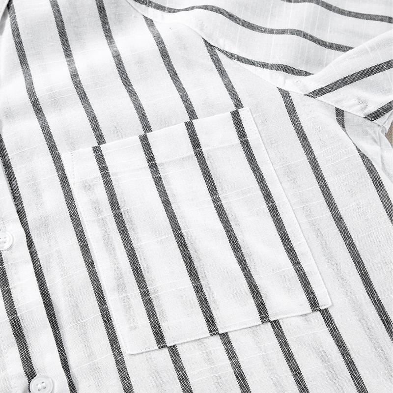 Womens Black Stripe Chest Pocket Buttoned Oversized Shirt Office Casual Outfit