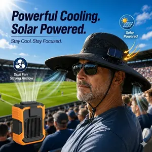 [Summervibes] Tukio 2026 New 2-in-1 Solar Fan Hat & Waist Clip Fan Set, Portable Wearable Cooling Combo with Power Bank & LED Light for Outdoor Jobsite, Stadium, Traveling