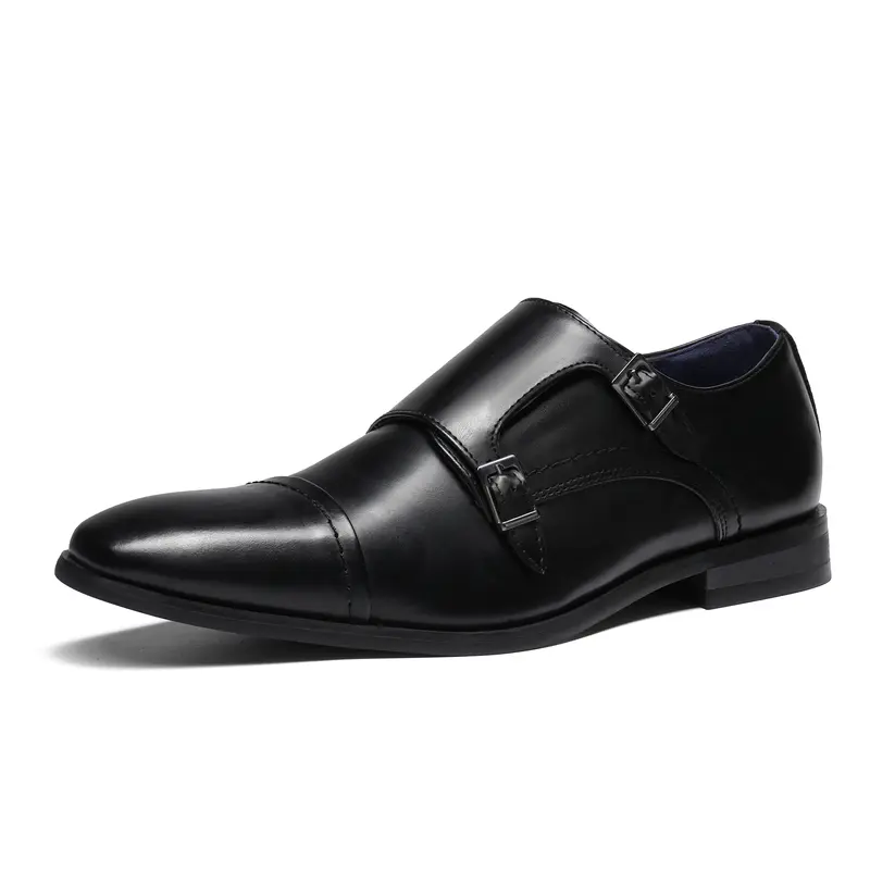 BRUNO MARC Men's Closed-Toe Double Monk Strap Oxfords - Faux Leather Crack-Resist Upper Slip-On Formal Office Shoes, All-Seasons Business Casual Shoes with Cushioned Footbed for Office, Church