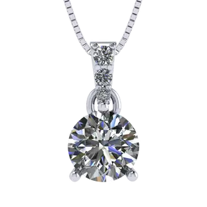 3 Prong Round Solitaire Simulated Diamond Necklace in Solid Sterling Silver with Pure Brilliance Zirconia