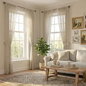 Summer Vibes, 52x95 Inch 4pcs Sheer Curtains for Living Room Bedroom Linen Silver Hot Stamping Curtains, Rod Pocket Luxury Black Out Curtains for Windows Apartment FT5001