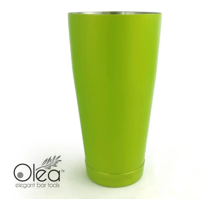Olea™ Modern 28oz Weighted Tin Cocktail Shaker - 3.5" Rim Diameter, 7" Height, Durable Stainless Steel Bar Utensil, Metallic Lime Green Neon Glow Under Black Light, Mixology Essential for Cocktail Lovers