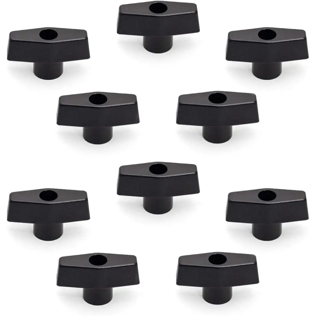 10 Pack 1/4"-20 Thermoplastic T-Knobs, High Quality Thermoplastic Construction Hand Tools, 10 Thru Hole Fittings for T Track, Table Saw Accessories (QNB3001-P2), Drill Press