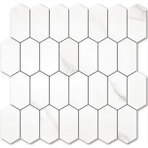 Long Hexagon Peel and Stick Backsplash Tile - 10 Sheets Stick on Backsplash for and 12.4 x 12 Inch White Marble Look PVC Self Wall Tiles