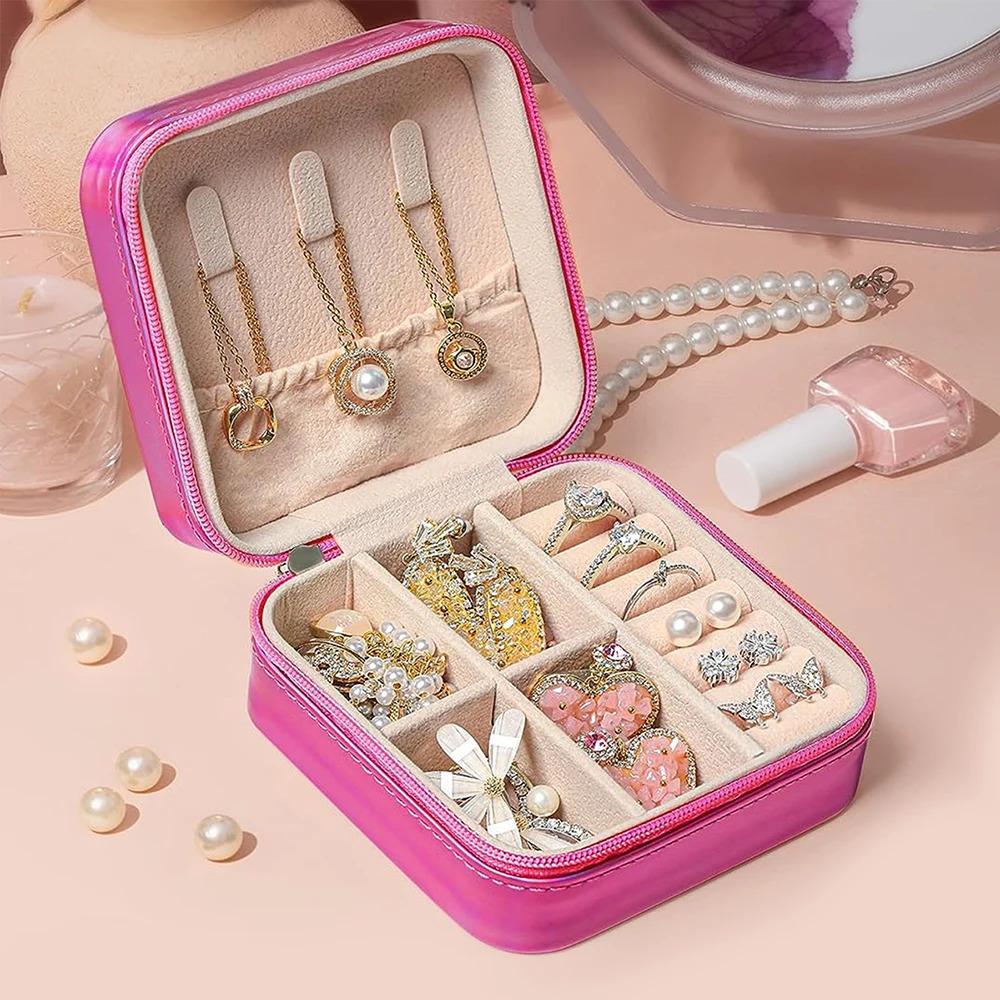 Jewelry Case Box Portable Small Travel Jewelry Organizer Necklace Earring Ring Storage Display Gift Box Travel Essentials