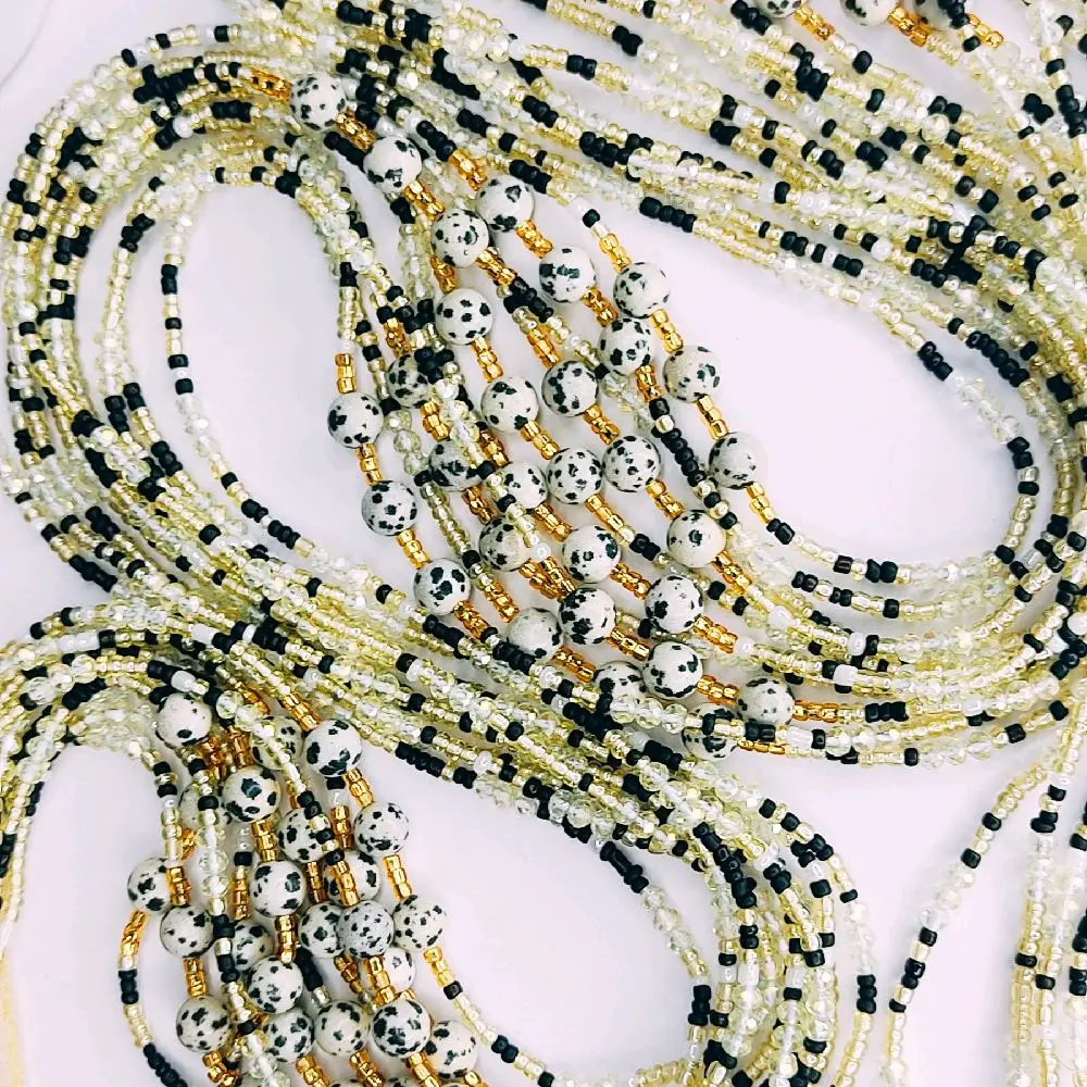 Goddess Tie on African Waistbeads Body Adornment Jewelry 50 Inches in 1 Piece with Gold Accents