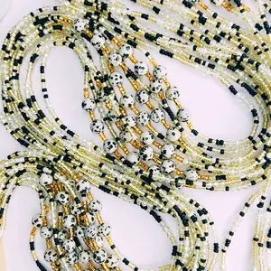Goddess Tie on African Waistbeads Body Adornment Jewelry 50 Inches in 1 Piece with Gold Accents