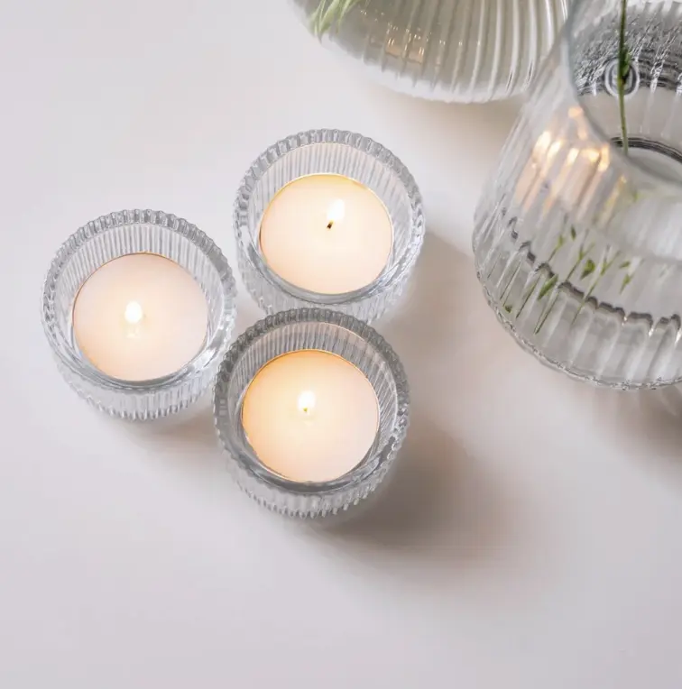 Pack of 3 - FINSMAK Clear Glass Tealight Holder – Elegant Candle Plate for Home Decor