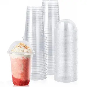 50/100 Sets Clear Transparent Plastic Drinking Cups with Dome Lids, 16/24 oz Disposable Plastic Cups/Smoothie Cups for Iced Coffee, Smoothie, Frappuccino, Bubble Boba, Milkshakes, Juices, Smoothies