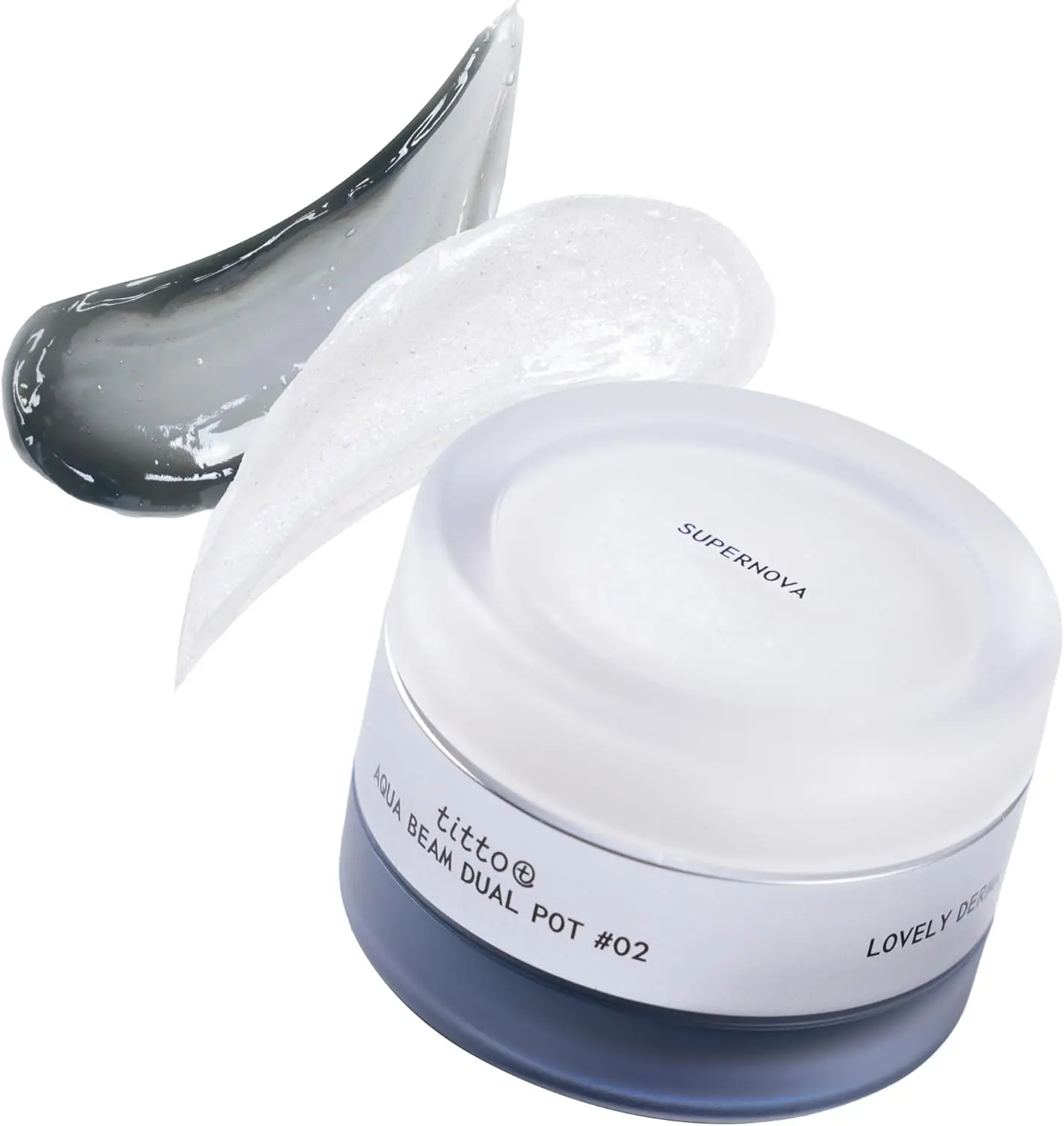 titto Aqua Beam Dual Pot Glitter & Tone Down | Multi-Use Glitter & Lip Balm with Chic Black-Glaze Finish Lips, Rich Buttery Texture, Vegan, K Beauty (#02 Supernova/Black Hole)