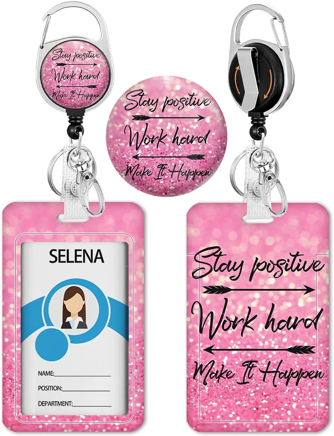 Badge Holder with Retractable Reel Id Card Badge Case with Clip Heavy Duty Card Name Tag Protector Cover for Work Office Nurse Teacher Women Student Gifts