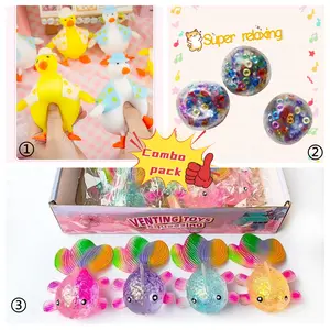 3-Piece Squishy Fidgets Toys Set - Maltose Goldfish, Squeeze Fun Dress-up Duck, Quack Ball - Skin-Safe Slow Rebound Stress Relief Sensory Gadget with Cute Looks, Classroom Student Reward, Birthday Gift Pack