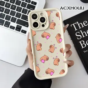 Softcase for iPhone 17 16 E Pro Max 15 Plus 14 13 12 11 XS XR Capybara Love Hearts Anti-Slip Scratch Resistant Cute Silicone Protective Softcase