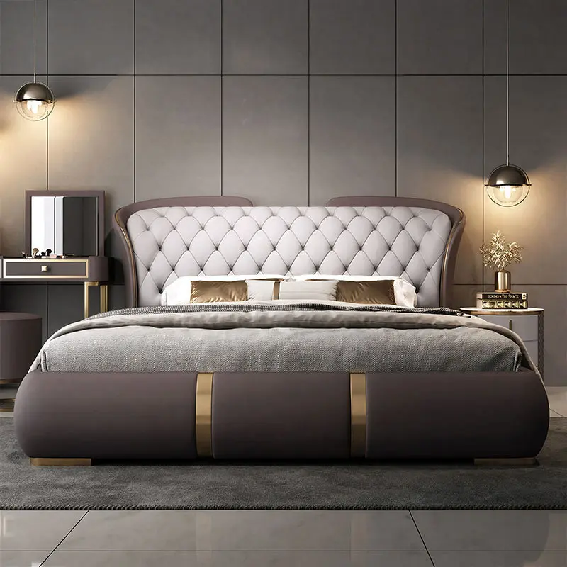 Modern Luxury Bed with Quilted Headboard and Gold Accents for Contemporary Bedroom Decor