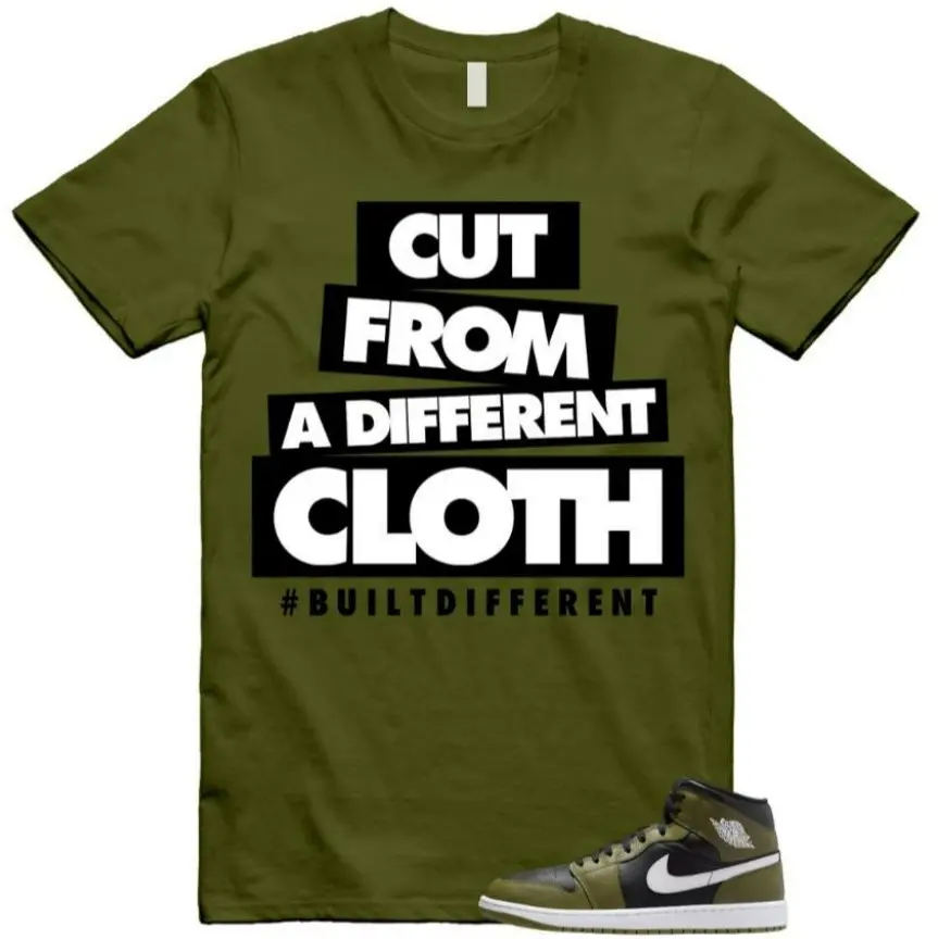 Jordan 1 Sequoia Olive Green Black White Mid Shirt Match Cut, 1 Sequoia Olive Outfit, Funny Design to Match Sneakers, Menswear Top T-Shirt