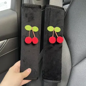 Cherry Design Car Seat Belt Cover, 2 Counts Cute Plush Car Seat Belt Protector, Car Interior Accessories for Women & Girls, Girly Car Accessories