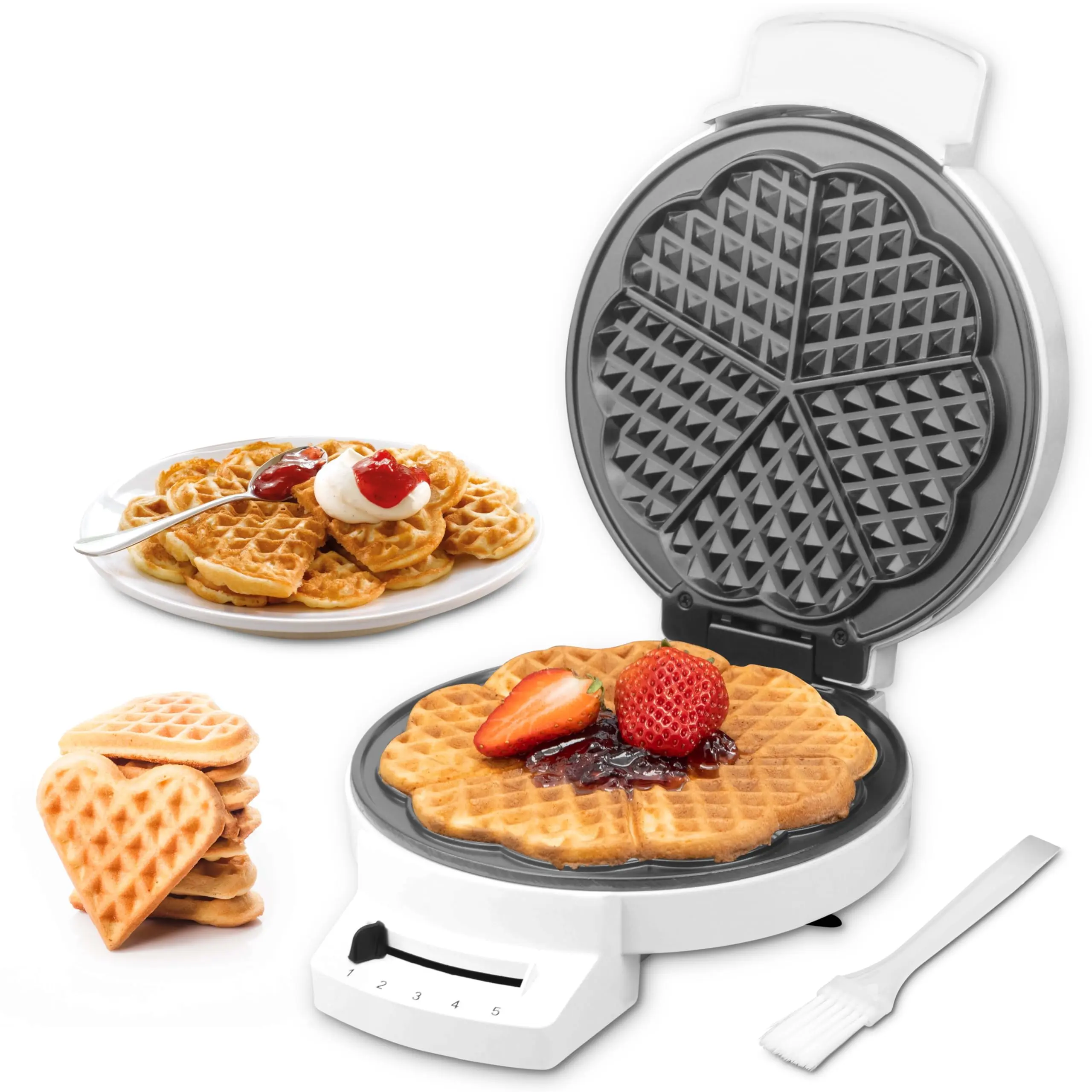 Mini Heart Shaped Waffle Maker  Thin Iron With Shade Control Make 7'' Large Or 5 Waffles Non Stick Cooking Plates Fast & Even Heating
