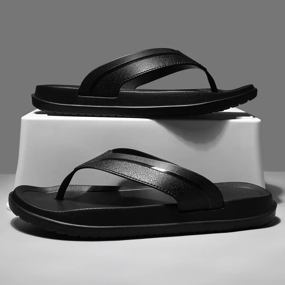 Men's Flip Flops - Classic, Pain-Free, Flexible, Foam, Lightweight Summer Beach Sandals with Arch Support, Waterproof Non-Slip Sole, Cushioned Slip-On Design for Indoor & Outdoor Walking (Black), Classic Sandals, Pain-Free Men's Sandals