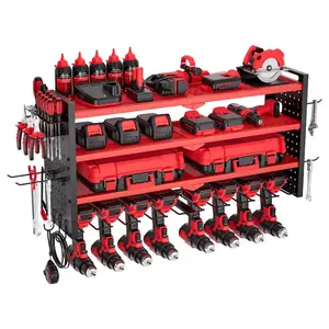 VEVOR Power Tool Organizer Wall Mount, 4-Layer Storage Rack with 8 Drill Holders, Tools Holder and Storage Rack with Side Pegboards, Garage Tool Organizer for Garage, Workbench, and WorkshopVEVOR Super Brand Day