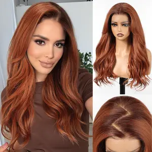 HAIRCUBE 13x6 Lace Front Wig 22 Inch Wave Wig Auburn Synthetic Hair for Women Daily Use