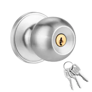 Stainless Steel Privacy Door Knob with Key, Silver Brushed Finish, Interior Bedroom & Bathroom Lock, Keyed Entry Door Handle with Reverse Lock Function