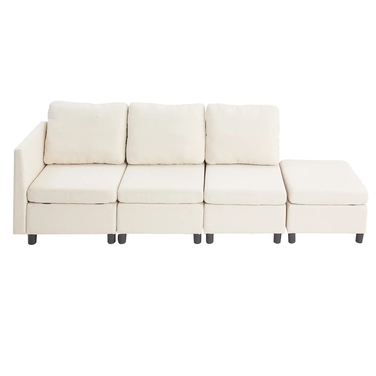 Modular Sectional Sofa, 3-Seater Modular Sofa with Hidden Storage, Cloud Sectional Couch with Ottoman & High Rebound Sponge, Solid Wood Frame Upholstered Couch for Living Room, Bedroom, Beige