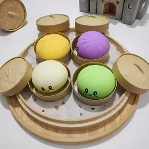 Simulated baozi stress-relief squishy (with steamer), stretchable stress ball, soothing fingertip toy for adults and children, soft squeeze stress clay, Easter gift