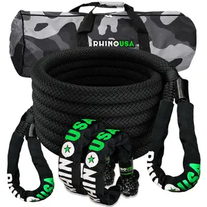 Rhino USA 7/8" x 30' Kinetic Rope Recovery Kit with Soft Shackles and Storage Bag - Heavy Duty Synthetic Fiber - 30,580lbs Breaking Strength