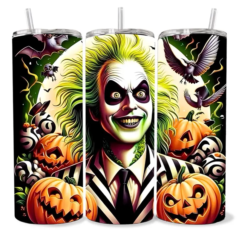 Beetle Juice 20 oz Tumbler - BPA Free, Stainless Steel, Leak Proof, Clear Lid, Includes Straw