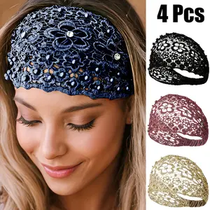 4pc Bohemian Chic and Embellished Women's Wide Headband, Luxury Hair Accessory for Weddings, Vacations, and Daily Styles, Bohemian Tube Top Headband