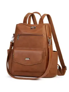 Women's Elegant PU Leather Backpack, 2024 New Style Fashionable Solid Color Backpack, Casual Versatile Backpack for Work & Travel & College, Convertible Backpack Purse