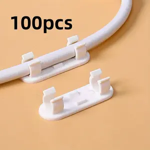100pcs Under Desk Wall Cable Management Clips, Adjustable Adhesive Wire Organizer, Cord Holder for PC TV Ethernet Workspace