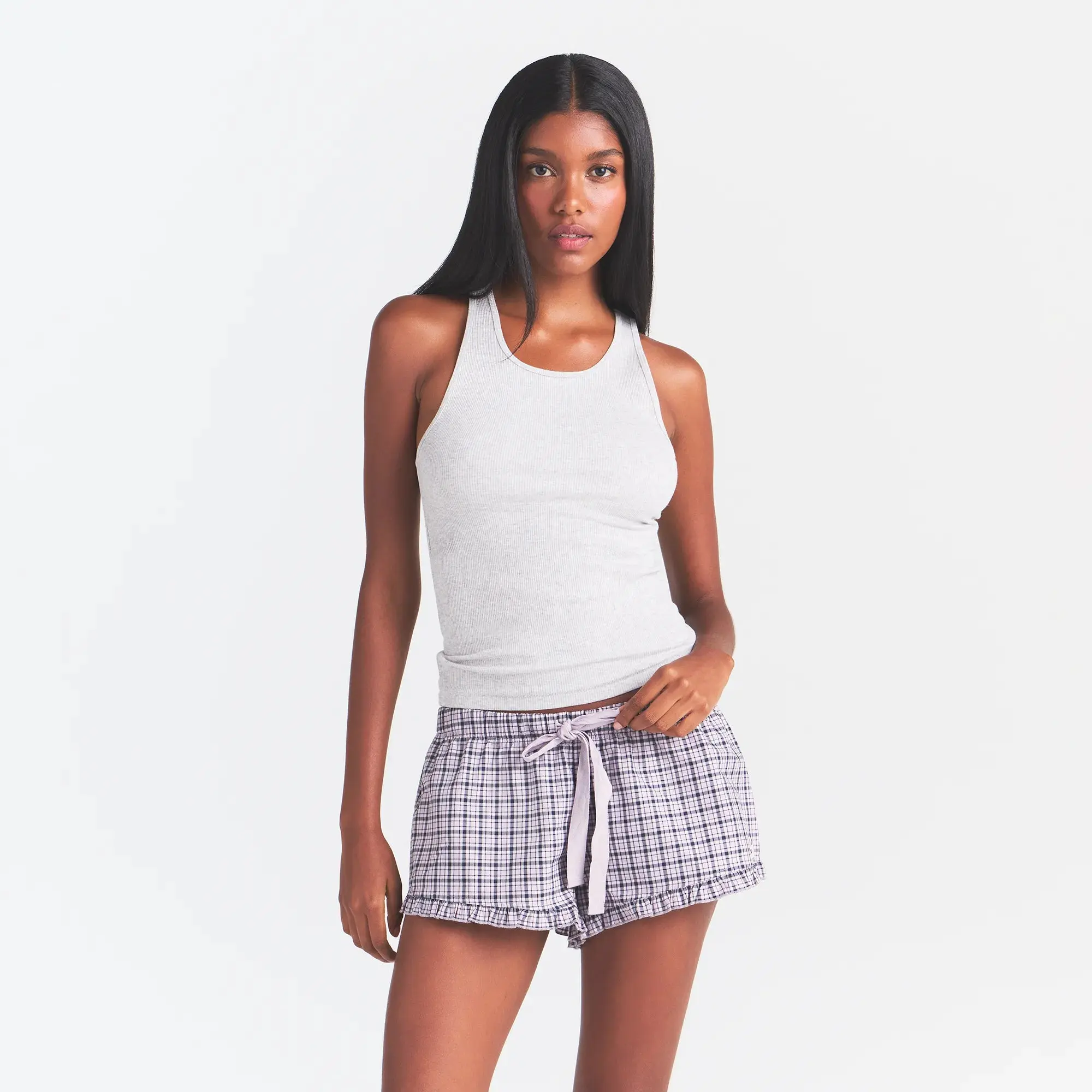 SKIMS COTTON POPLIN SLEEP RUFFLE SHORT