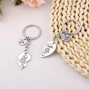 Father Daughter Split Heart Keychain, "No Matter Where We Go You'll Always Have Me" Inspirational Quote Keyring, Dad & Daughter Matching Gift