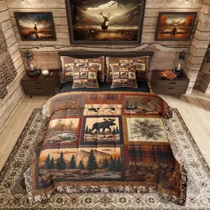 Hunting Deer Moose 7 Piece Bedding Set,Cabin Lodge Bed in a Bag,Rustic Farmhouse Bed Set,Includes Comforter,Sheet Set,Pillowcases & Pillow Covers All Season Bedroom Decor