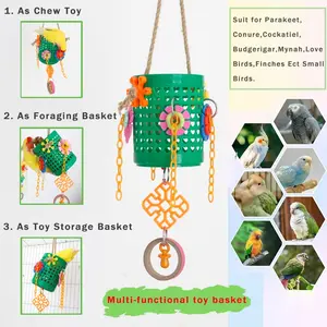 1pc Multi-Functional Parrot Toy | Parrot Chew Toy + Foraging Basket + Small Toy Storage Basket | Chew-Friendly Plastic Hanging Accessory | for Small to Medium Birds | Interactive Beak Exercise and Mental Stimulation | Suitable for Cockatiels