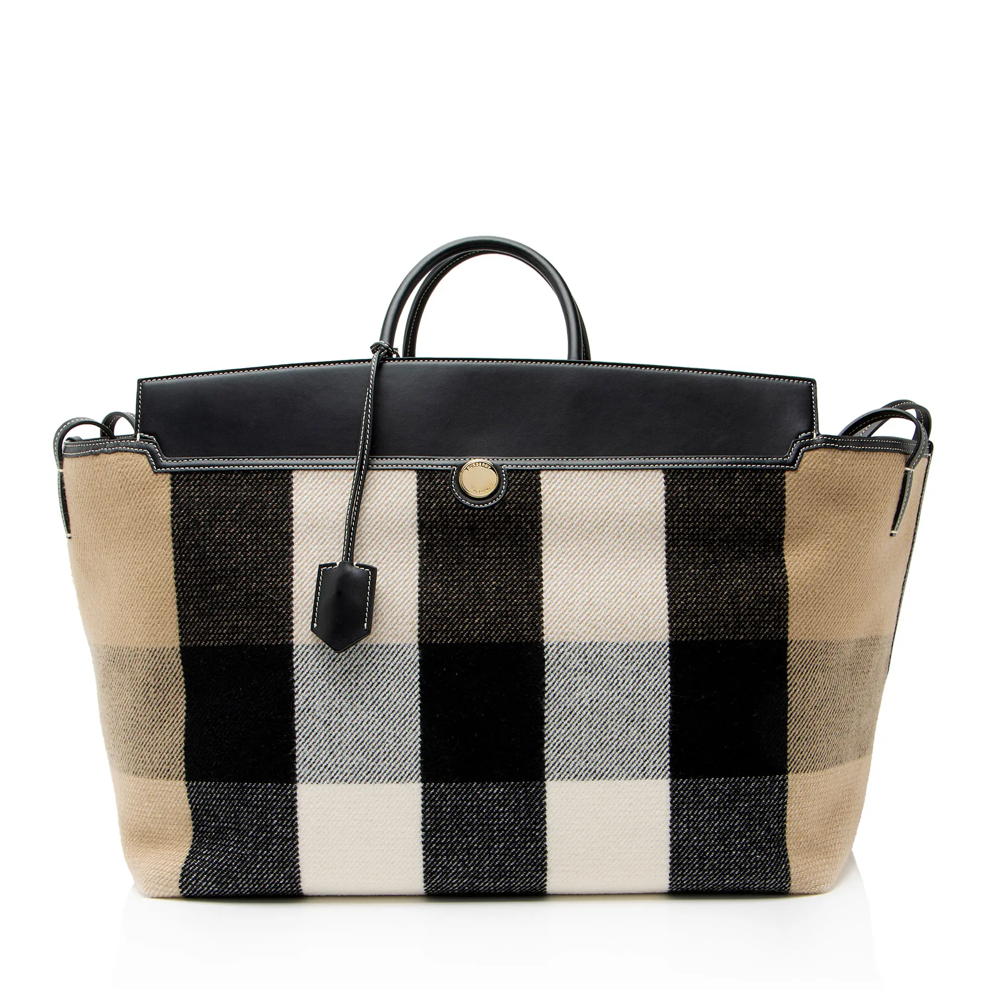 Pre-owned BURBERRY Leather Tote bags Wool Check Society XL Tote