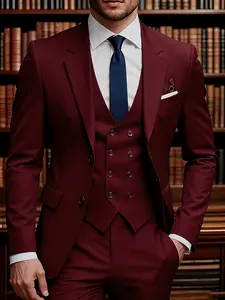 Classic Men's Solid 3-Piece Suit: Jacket, Tailored Vest & Trousers. Business-Casual, Stylish & Elegant. High-Quality Essential for Weddings, Work, Meetings & Parties. Comfortable Fit, Fashionable Design, Stand Out in Any Occasion