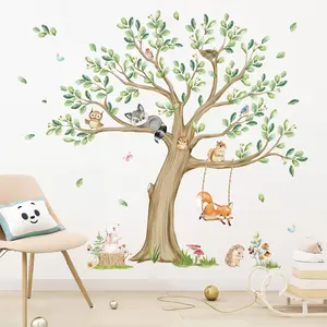 X-WPA10 Kids Large Tree Wall Stickers Animal Tree Fox Owl Peel and Stick Wall Art Decals for Kids Bedroom Baby Nursery Decor Decoration