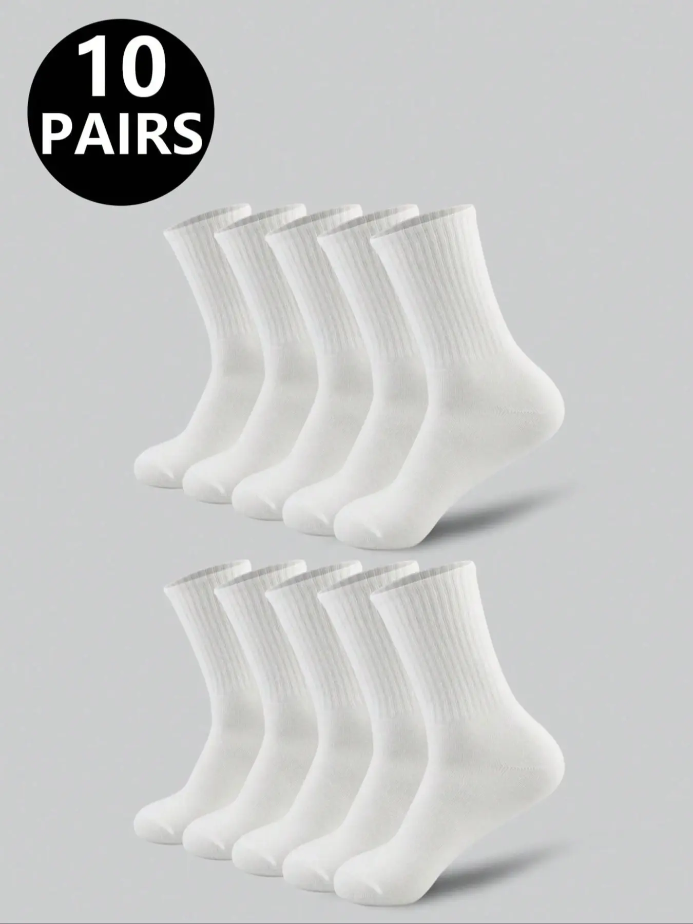 Men's Solid Mid-Calf Socks, Odor-Resistant Sweat Absorbent Thick Terry Bottom, Winter Casual Soft Breathable Socks for Outdoor Sports, Sports Athletic Socks, All Season Socks, Plain Socks