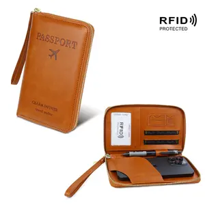 RFID Protected Passport Holder with Phone Sleeve, Secure Zipper Compartment, Multiple Card Slots and Organized Travel Pockets, Compact Travel Wallet for Men and Women