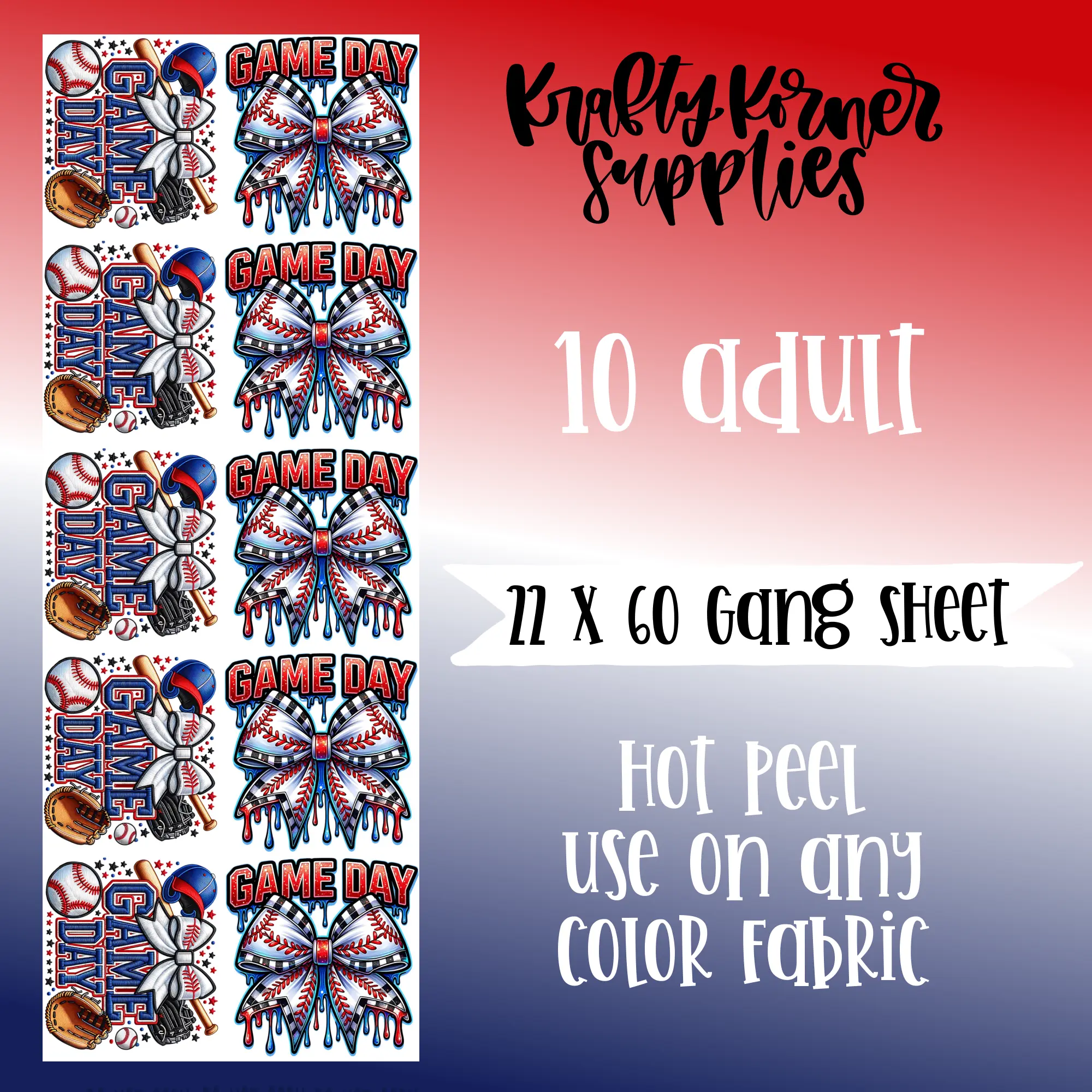 Game Day Baseball DTF Transfer Gang Sheet, 22 x 60