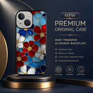 Compatible with IPHONE13MINI Case, Stained Glass Floral Red White Blue Heat Transfer Print Phone Cover, Shockproof Protective Case HNN-03506-ip13mini