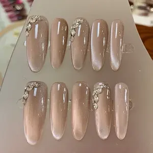 Moonlight Lullaby Press On Nail Set - Cat Eye Effect, Simple & Elegant