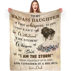 to My Badass Daughter Blanket, Valentines Daughter Gifts from Dad, Gifts for Daughters Blanket 50" x 60", Present Ideas for Birthday, Graduation, Wedding, Mothers Day