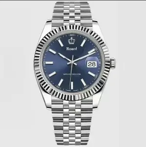 Blue dial, silver square bezel, silver steel bracelet, mechanical watch